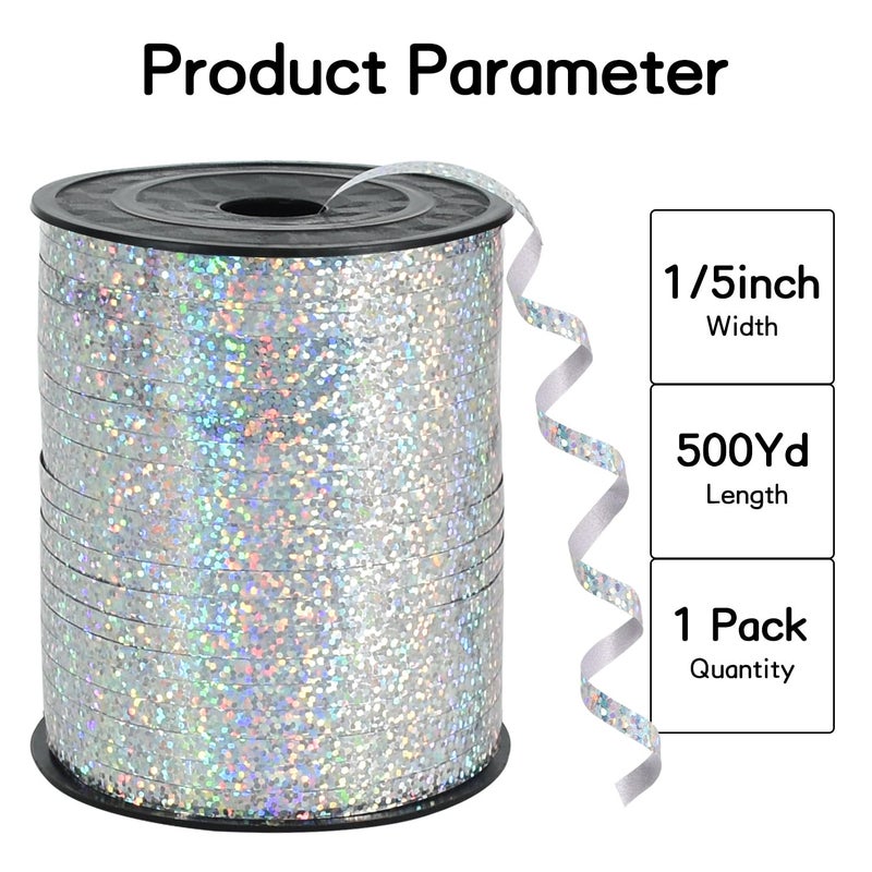 BEISHIDA 500 Yards Silver Ribbon Curling Crimped, Balloon String Shiny Metallic Roll for Gift Wrapping Ribbon for Birthday Party Festival Art Craft Decor Florist Flowers Decoration - Image 2